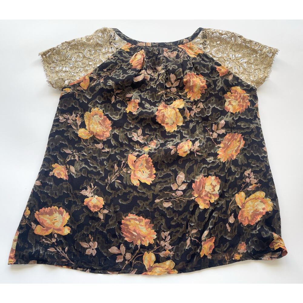 HD in Paris Anthro Disa Floral Short Sleeve Silk and Lace Whimsigoth Top Size 2 - Picture 5 of 8